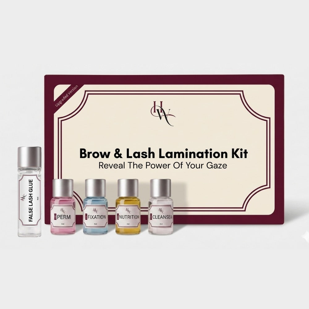 Brow & Lash Lamination Kit with bottles and branded box on a white background